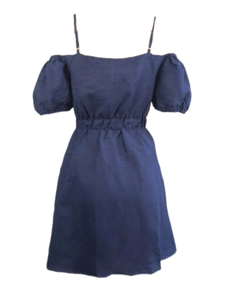 MADISON THE LABEL Women's Blue Off The Shoulders Linen Dress # MS024 X-Small NWT