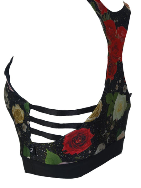 TEREZ Women's Black Allover Winter Floral Sports Bra #24158415 NWT