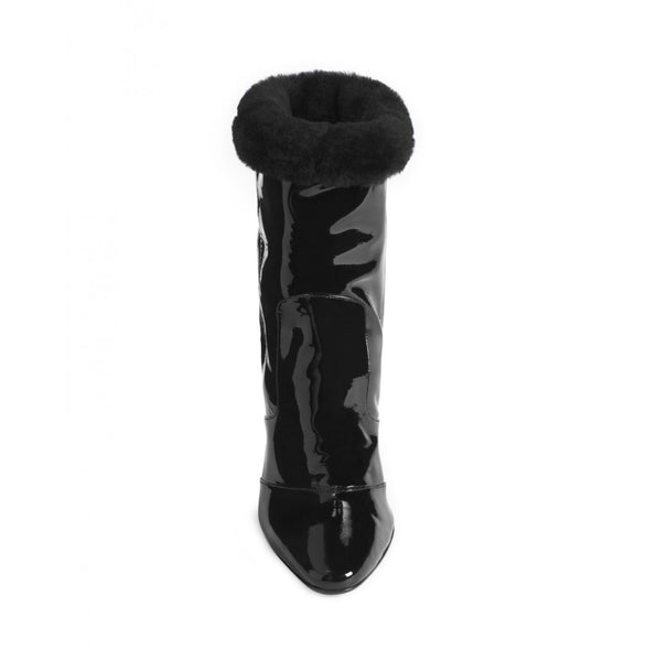 Tamara Mellon Patent/Shearling Crush Boots 105MM Heels $1,895 NEW