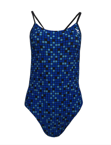 TYR Women's Blue Team Check Cutoutfit One Piece Swimsuit #CTCE7AS 32 NWT