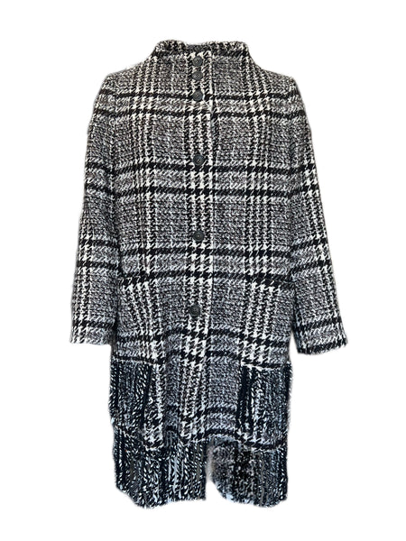 Marina Rinaldi Women's Brown Tartu  Fringe Hem Coat NWT