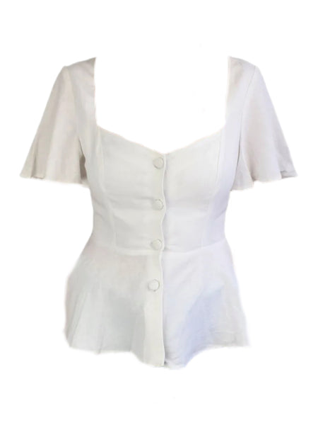 MADISON THE LABEL Women's White Peplum Short Sleeve Cotton Top #0103 X-Small NWT