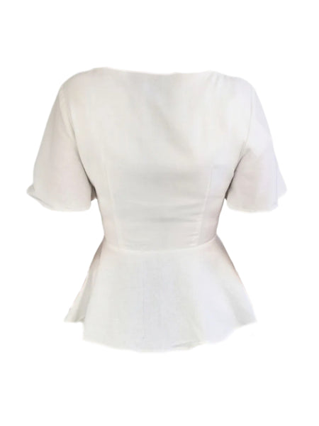 MADISON THE LABEL Women's White Peplum Short Sleeve Cotton Top #0103 X-Small NWT