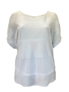 MARINA RINALDI Women's White Ulivo Sheer Stripes Sweater $540 NWT