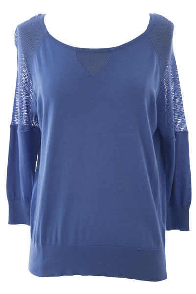 August Silk Women's Petite Mesh Inset 3/4 Sleeve Sweater NWT $58