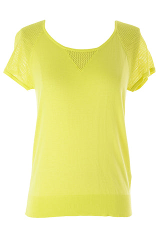 August Silk Women's Kinetic Lime Mesh Inset Short Sleeve Sweater NWT $48