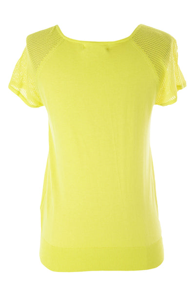 August Silk Women's Kinetic Lime Mesh Inset Short Sleeve Sweater NWT $48