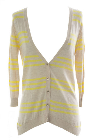 August Silk Women's Sand Combo Striped 3/4 Sleeve Cardigan NWT $68