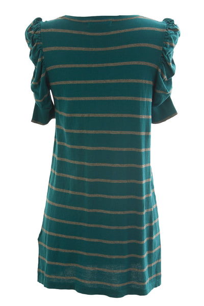 August Silk Women's Turquoise Combo Ruched Short Sleeve Tunic Sweater NWT $58