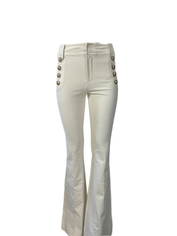 DEREK LAM Women's White Flared Button Pants #0ACR 4 NWT