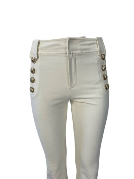DEREK LAM Women's White Flared Button Pants #0ACR 4 NWT