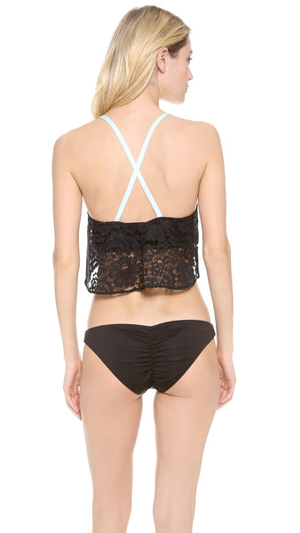 ZINKE Women's Black Lace Criss-cross Strap Cover-up Lou Crop Top $68 NEW