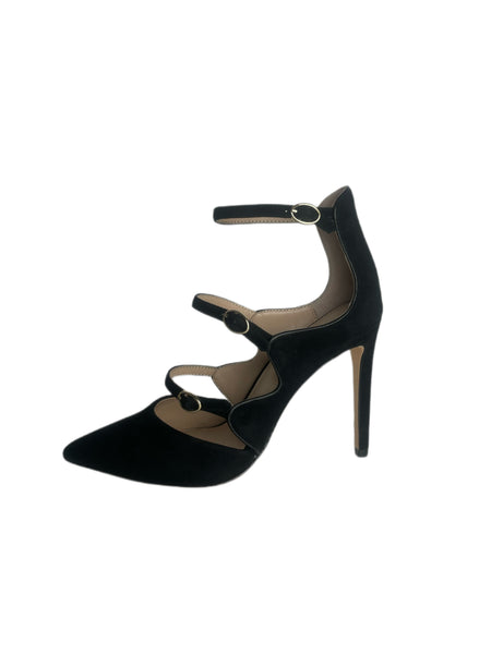 RACHEL ZOE Black Suede Lace Up Heels #108 7 NWOTB