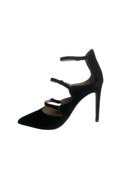 RACHEL ZOE Black Suede Lace Up Heels #108 7 NWOTB