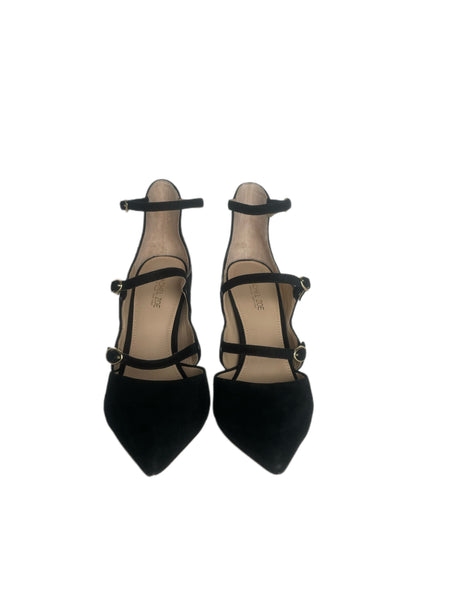 RACHEL ZOE Black Suede Lace Up Heels #108 7 NWOTB
