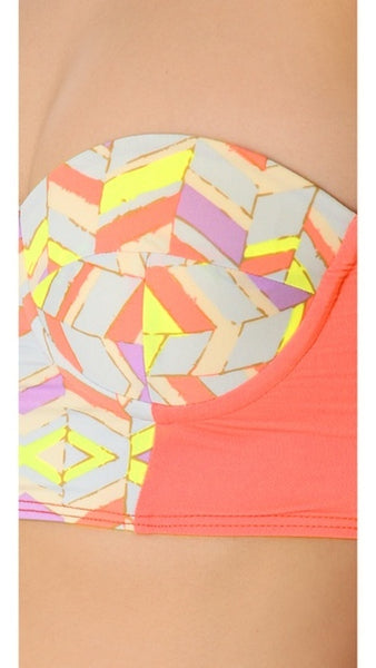 ZINKE Women's Blue Chevron/Popsicle Pink Starboard Bustier Bikini Top Sz L $99