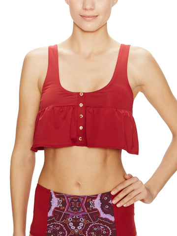ZINKE Women's Rio Red Ruffled Button Penny Bikini Top $99 NEW