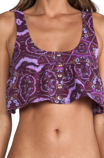 ZINKE Women's Rio Print Ruffled Button Penny Bikini Top $99 NEW