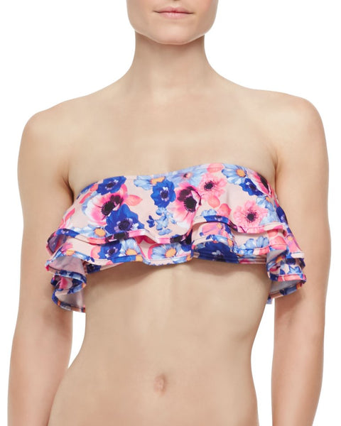 ZINKE Women's Pop Floral Print Ruffled Reese Bandeau Bikini Top $92 NEW