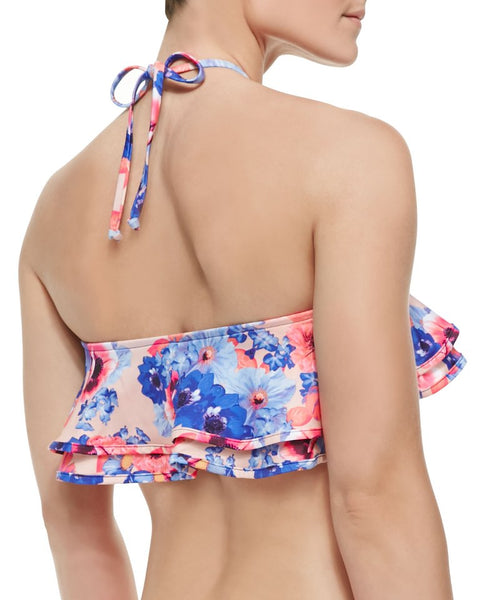 ZINKE Women's Pop Floral Print Ruffled Reese Bandeau Bikini Top $92 NEW