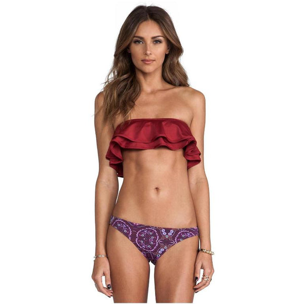 ZINKE Women's Rio Red Ruffle Reese Bandeau Bikini Top $92 NEW