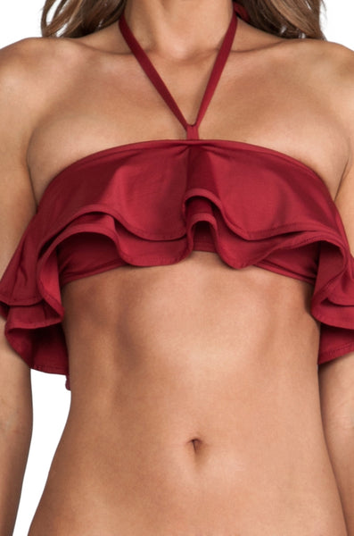 ZINKE Women's Rio Red Ruffle Reese Bandeau Bikini Top $92 NEW