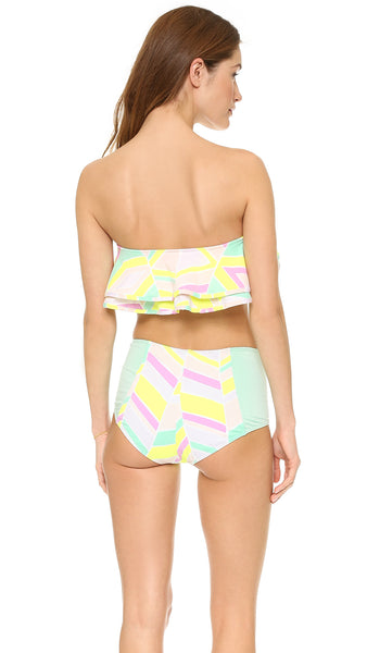 ZINKE Women's Mint Chevron Print Ruffle Reese Bandeau Bikini Top $92 NEW
