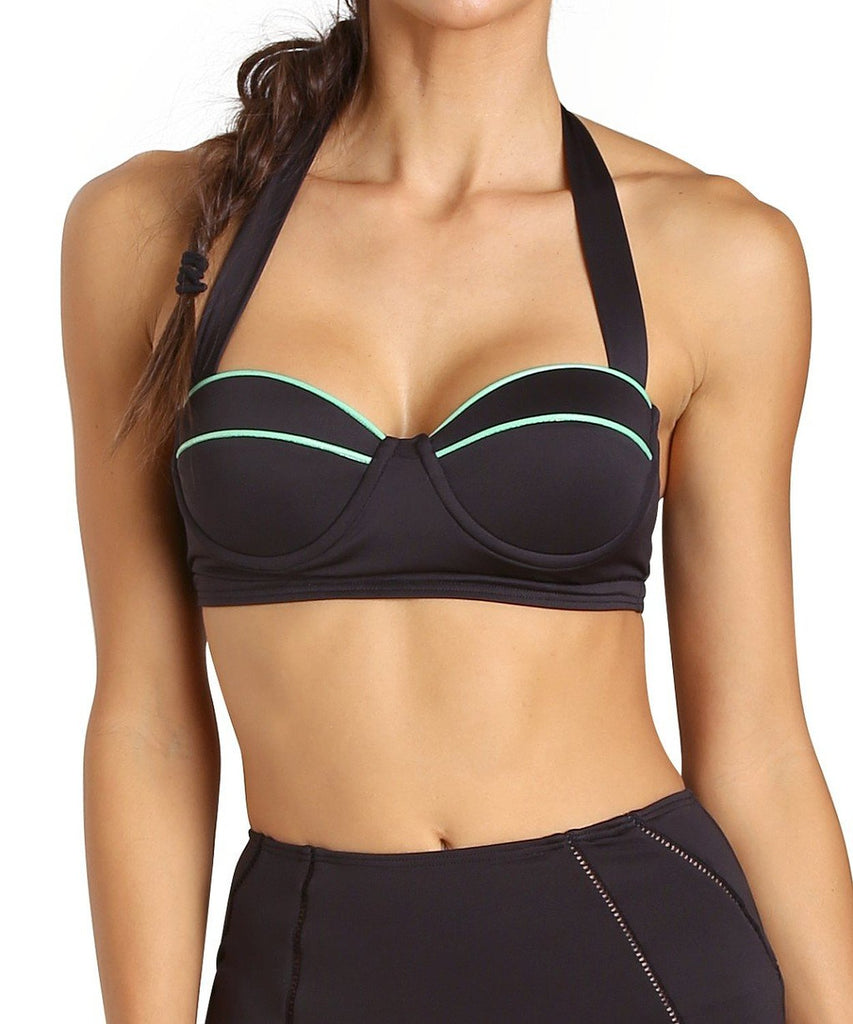 ZINKE Women's Black Contrast Trim Remi Underwire Bikini Top $107 NEW