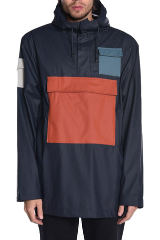 RAINS Unisex Blue/Rust Camp Anorak Raincoat #1242 X-Small/Small $140 NEW