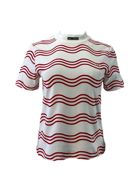 SCOTCH & SODA Women's White Striped Rib Neck Top #1249 S NWT