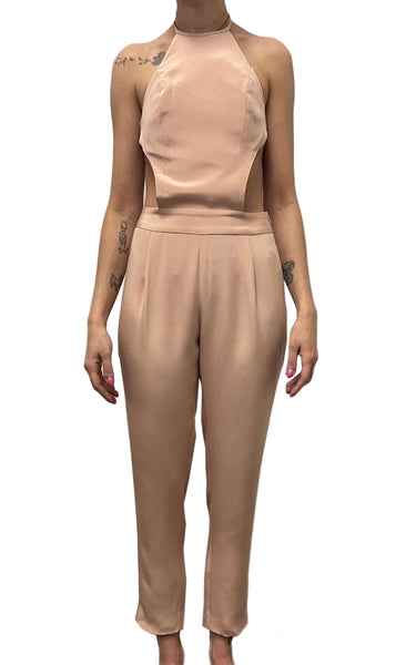 OLCAY GULSEN Women's Nude Cut-out Halter Jumpsuit 1255 Sz XS $425 NEW