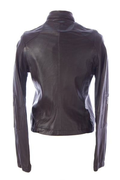 DOMA by Luciano Abitboul Dark Brown Buckle Collar Moto Jacket 1392 Sz S $698 NEW