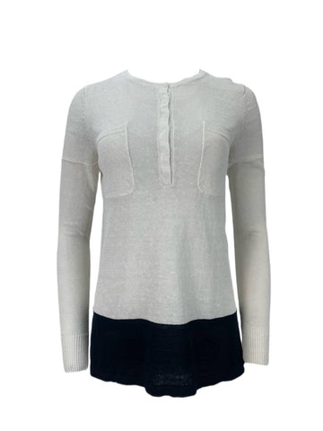 9/15 Women's White Navy Pockets Sweater #148K NWT
