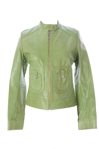 DOMA by Luciano Abitboul Emerald Green Leather Moto Jacket 1552 $589 NEW