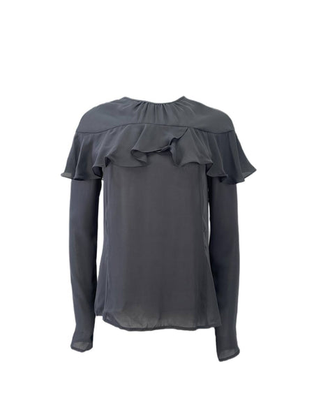 RICHARD CHAI Women's Grey Ruffle Blouse #1F11 4 NWT