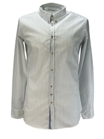 AGLINI Francescom Men's White Blue Striped Long Sleeve Dress Shirt Sz 42 NWT