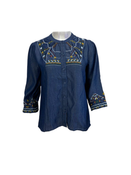 Catherine Malandrino Women's Tencel Blue Living On A Prairie Shirt Sz S NWT