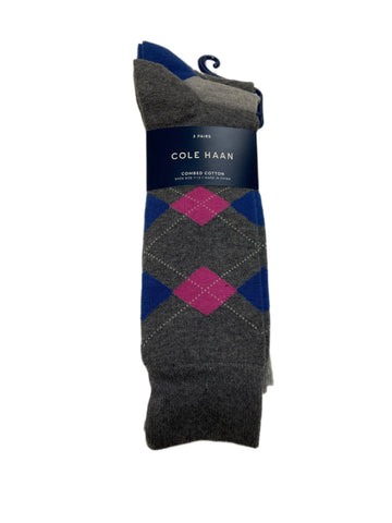 COLE HAAN Men's 3 Pair Multicolor Combed Cotton Crew Socks Sz 7-12 NWT