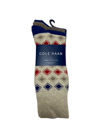 COLE HAAN Men's 3 Pair Oatmeal Heather Combed Cotton Crew Socks Sz 7-12 NWT
