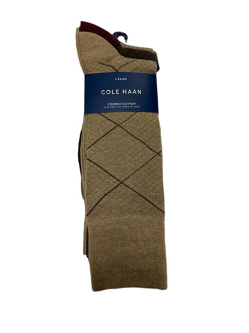 COLE HAAN Men's 3 Pair Multicolor Combed Cotton Crew Socks Sz 7-12 NWT