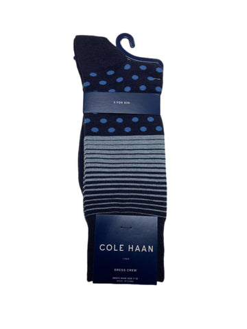 COLE HAAN Men's 1 Pair Blue Crew Dress Socks Sz 7-12 NWT