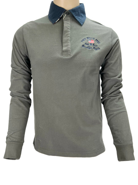 FRED MELLO Men's Gray Embroidered Long Sleeve Polo Sz S NWT