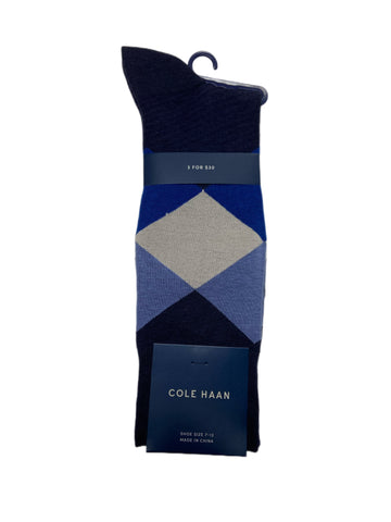 COLE HAAN Men's 1 Pair Marine Blue Crew Dress Socks Sz 7-12 NWT