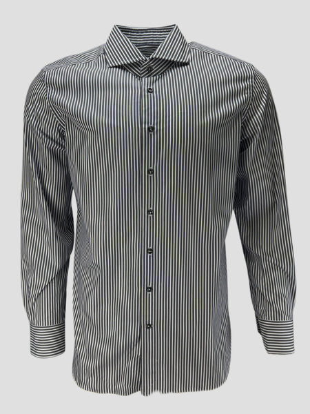 EMANUEL EMAFFEIS Men's White Blue Striped Long Sleeve Dress Shirt Sz 17X43 NWOT