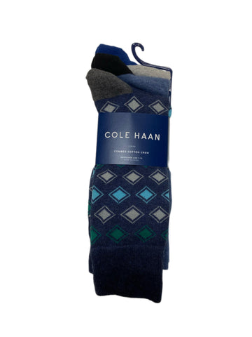 COLE HAAN Men's 3 Pair Denim Heather Combed Cotton Crew Socks Sz 7-12 NWT