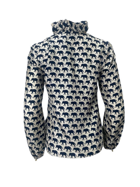 ELIZABETH MCKAY Women's Cream Navy Elephant Blouse #202 NWT