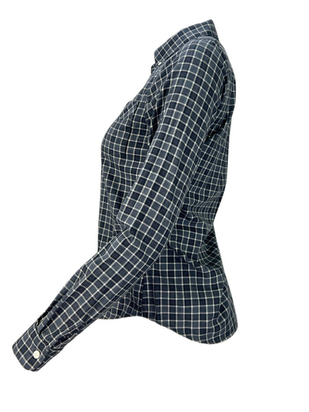 STEVEN ALAN Women's Navy Single Needle Plaid Casual Shirt Sz P NWT