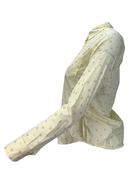 STEVEN ALAN Women's Beige Reverse Seam Polka Dot Casual Shirt Sz P NWT