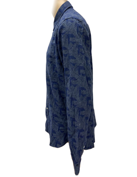 OLIVER SPENCER Men's Raven Navy Patterned Long Sleeve Dress Shirt Sz 16.5 NWT