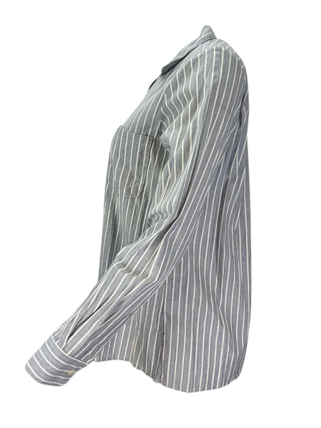 STEVEN ALAN Women's Navy Gathered Work Striped Long Sleeve Casual Shirt NWT